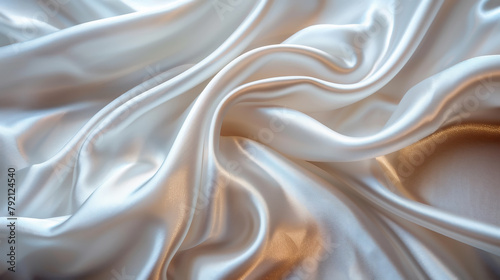 Luxury white silk fabric texture close-up, abstract background, generative ai