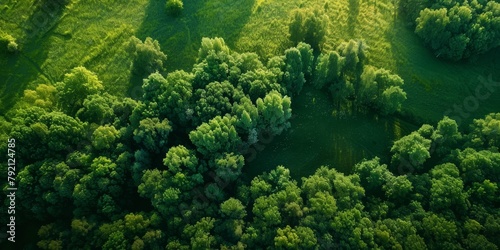 forest and clearings from a bird's eye view spring summer Generative AI photo