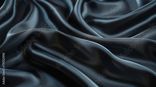 Luxury black silk fabric texture close-up, abstract background, generative ai