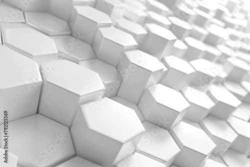 3d white hexagon shapes close-up, abstract background, generative ai