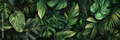 Green plants, botanical vintage pattern, banner © aamulya