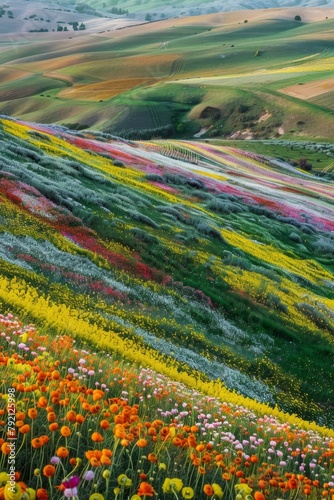 Aerial view of blooming flowers Generative AI