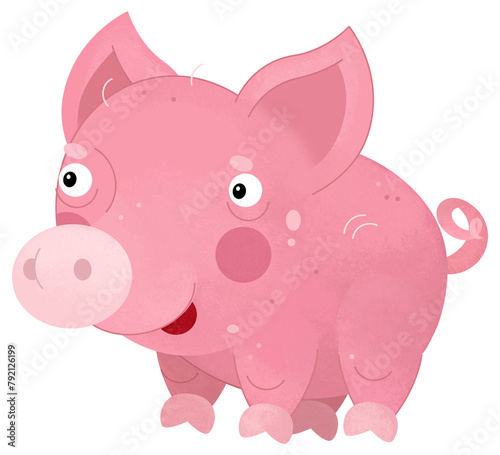 cartoon scene with happy little pig farm animal isolated background illustration for children