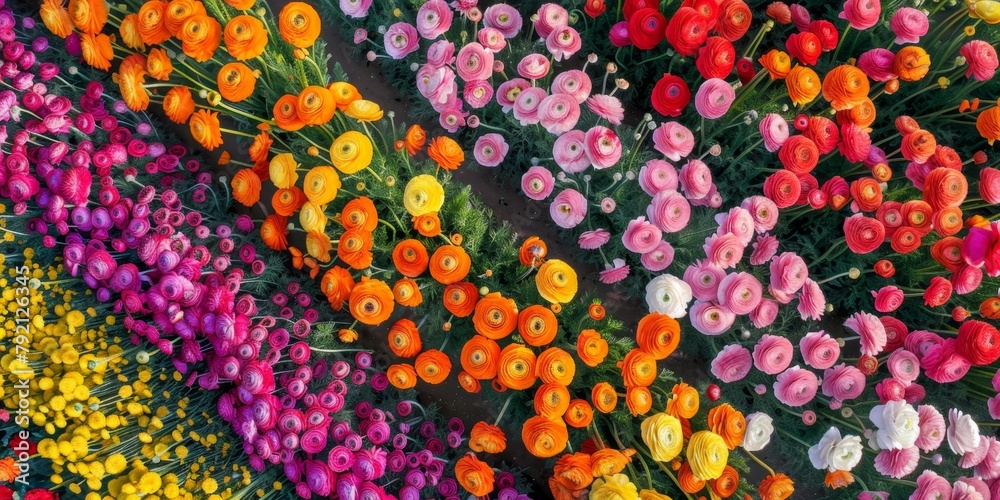 Aerial view of blooming flowers Generative AI