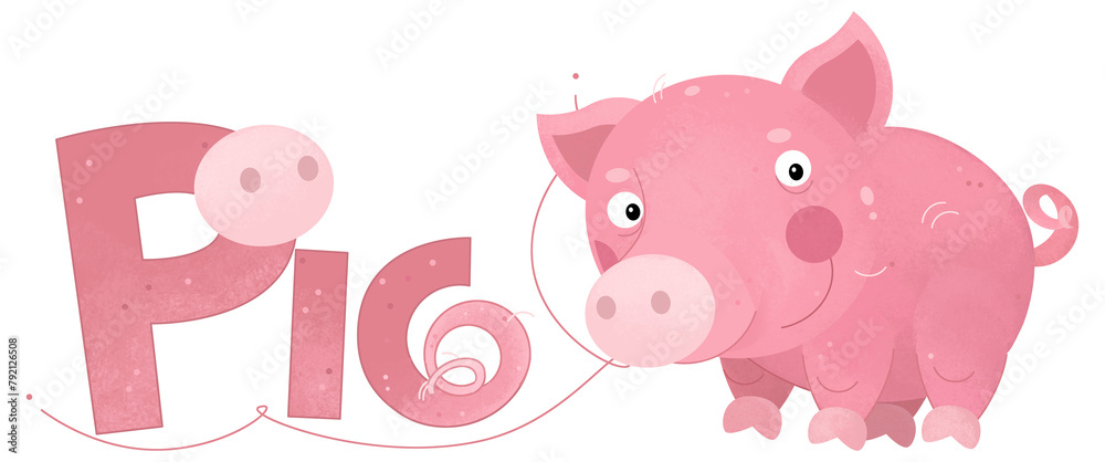 cartoon scene with happy little pig farm animal theme with name template isolated background illustration for children cartoon scene with happy little pig farm animal theme with name template isolated background illustration for children