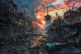 Imagine a postapocalyptic wasteland where survivors scavenge for Unusual Sizzling Teriyaki Yakisoba amidst the ruins of civilization