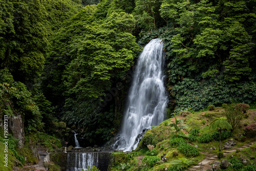Waterfall in Ribeira dos Caldeiroes. Nordeste  Sao Miguel island  Azores  Portugal