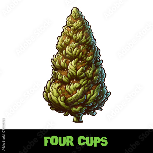 Vector Illustrated Four Cups Cannabis Bud Strain Cartoon
 (ID: 792127756)