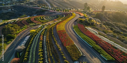 Aerial view of blooming flowers Generative AI