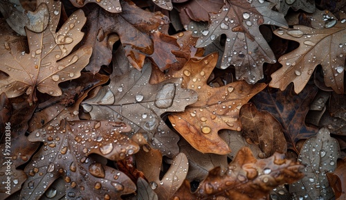 Group of Leaves Covered in Water Droplets