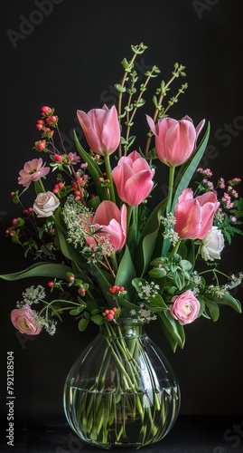 Pink Flowers Overflowing in Vase