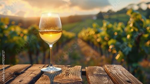 Glass of Wine on Wooden Table