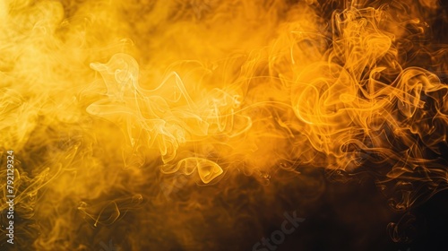 Abstract yellow smoke color on dark background. AI generated image