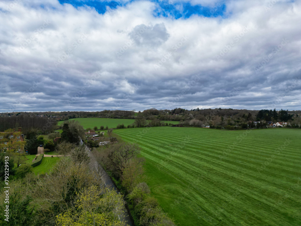 Aerial View of Central Denham Green London City of England United Kingdom. April 3rd, 2024 Aerial View of Central Denham Green London City of England United Kingdom. April 3rd, 2024