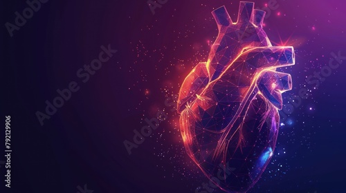 Visual human heart shape neon glowing light low poly style. AI generated image