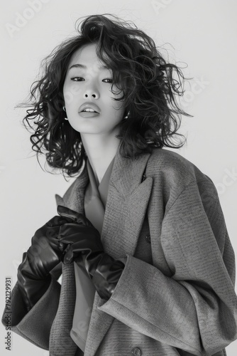 Woman in Gray Coat and Black Gloves