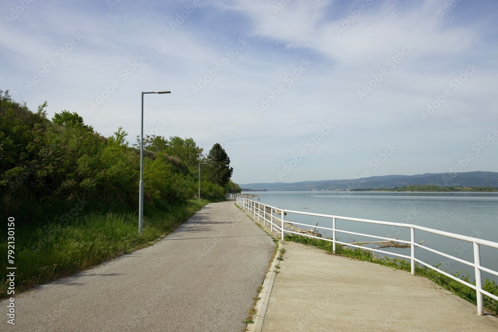 paved embankment along the river bank