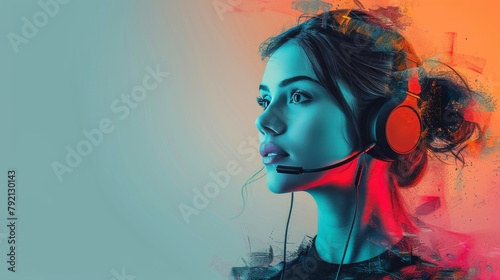 Woman Wearing Headset Against Colorful Background