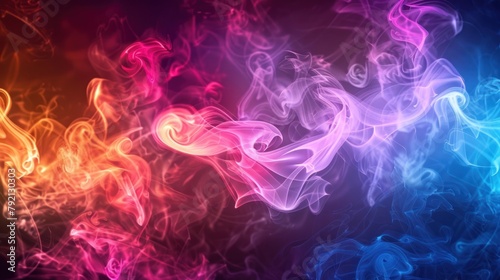 Illustration colorful smoke color on dark background. AI generated image