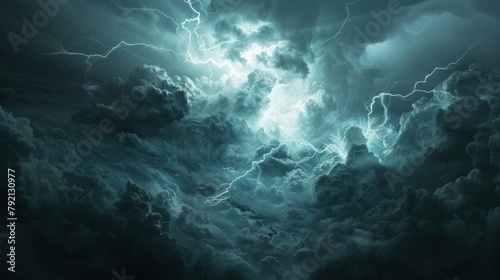 Portrait white Lightning strike on the dark cloudy sky landscape. AI generated image