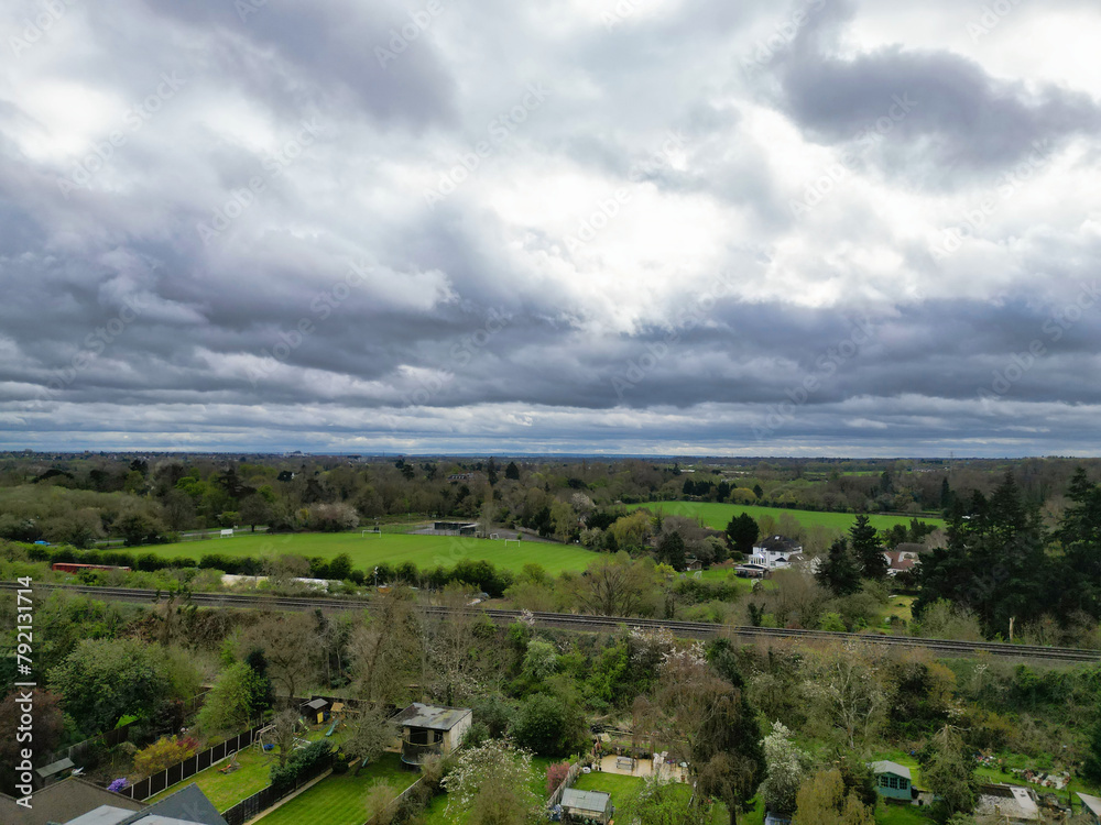 Aerial View of Central Denham Green London City of England United Kingdom. April 3rd, 2024 