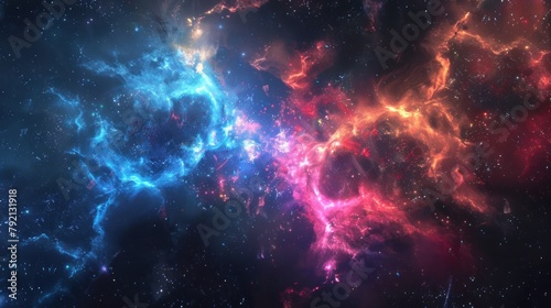 Abstract Space background panoramic, realistic nebula and shining stars. AI generated image