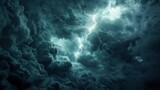 Portrait white Lightning strike on the dark cloudy sky landscape. AI generated image