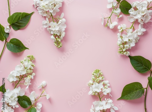 Pink Background With White Flowers and Leaves