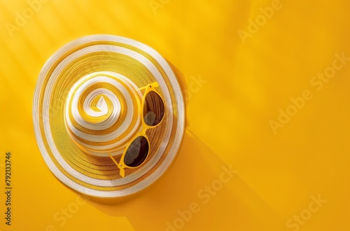 Hat and Sunglasses on Yellow Background