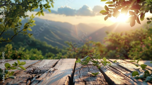 Wooden Table Overlooking Mountains
