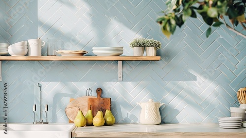 Kitchen Counter With Plates and Bowls