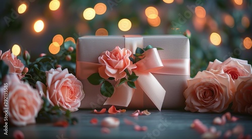 Pink Present Box With Pink Roses