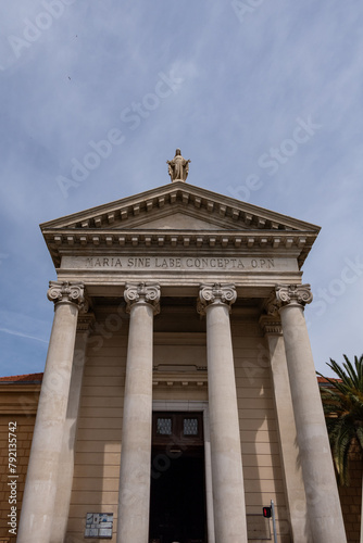 The Notre-Dame-du-Port de Nice church (1840 - 1853), also known as the Immaculate Conception church, is located on Place Ile-de-Beaute, in the Lympia port district. Nice, France.