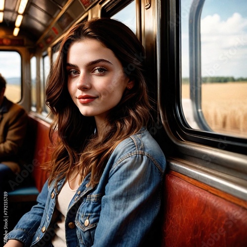 woman sitting inside train , commuting commuter passenger travel concept