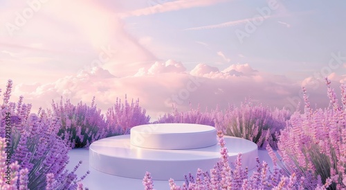 White Round Object Surrounded by Purple Flowers