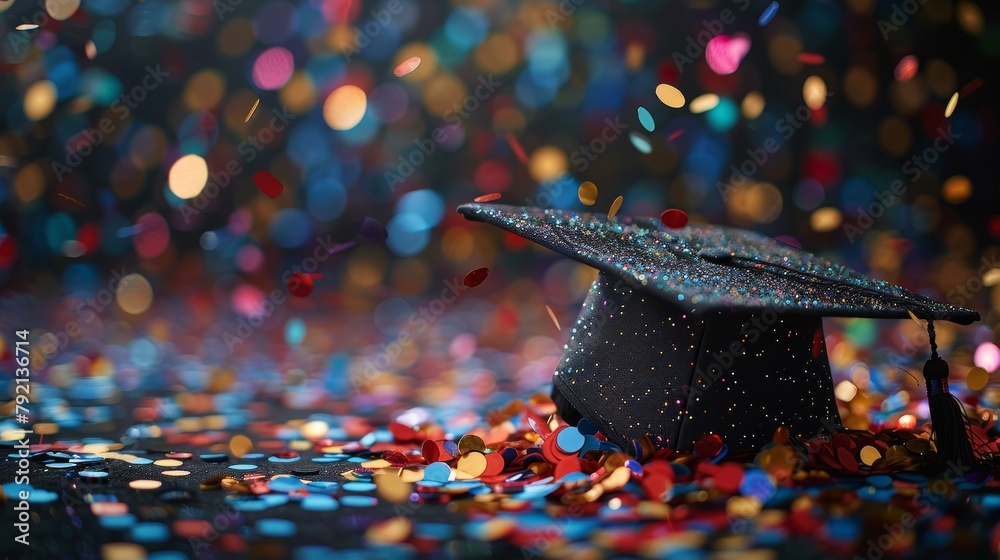 Obraz premium Graduation Cap Adorned With Confetti