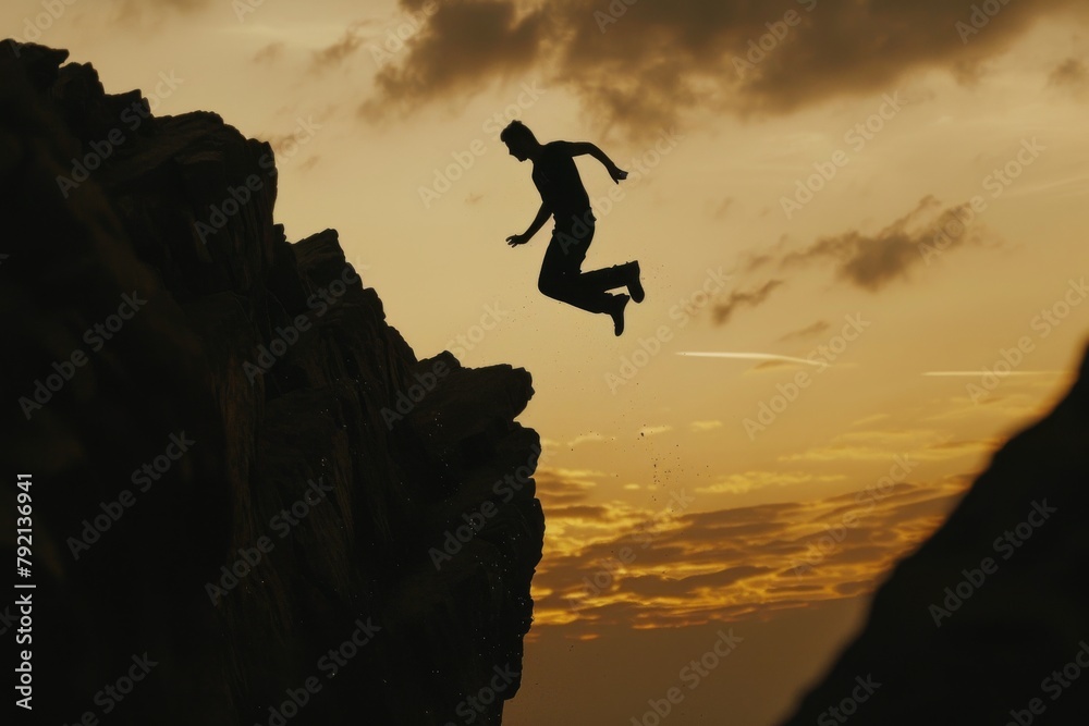 Man Jumping off Cliff Into Air Man Jumping off Cliff Into Air