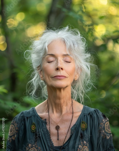 Woman With Grey Hair and Necklace