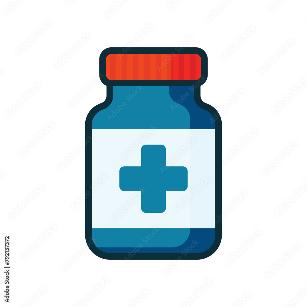 blue medicine bottle pharmacy healthcare vector illustration template design