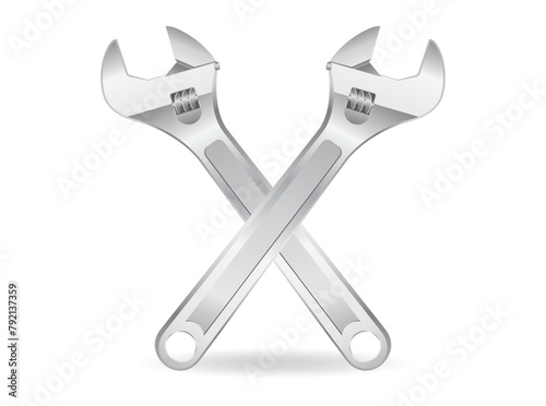 set of realistic crescent wrench isolated. 3D Illustration