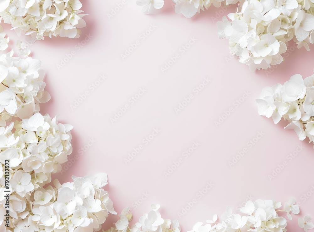 Pink Background With White Flowers and Leaves