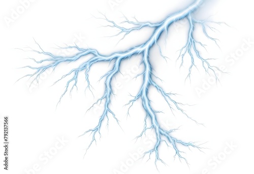 Intricate blue lightning bolts branching across a white background