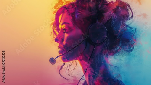 Woman Wearing Headset Against Colorful Background