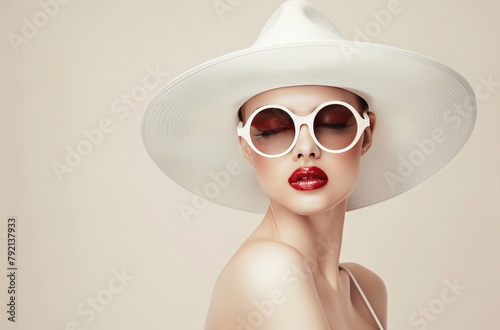 Woman Wearing White Hat and Sunglasses