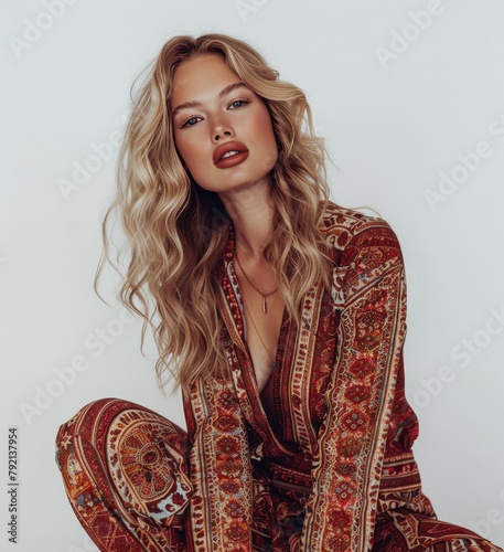 Woman Sitting on Ground in Dress