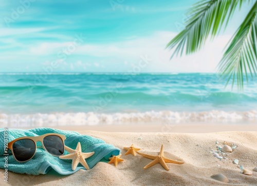 Sunglasses and Starfish on Beach