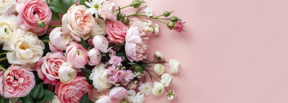 Pink and White Flowers on Pink Wall Pink and White Flowers on Pink Wall