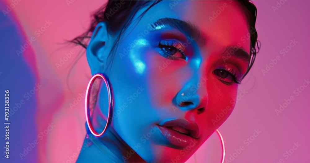Woman With Neon Makeup and Large Hoop Earrings Woman With Neon Makeup and Large Hoop Earrings