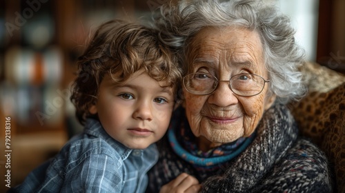 Older Woman and Young Girl Sitting on a Couch