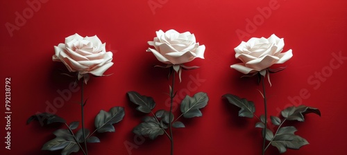 Three White Roses on Red Wall
